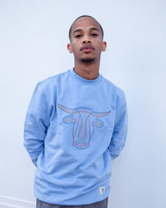 Blue embroidery crew neck sweater