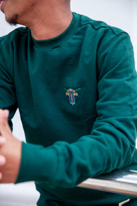 Bottle Green embroidery crew neck sweater