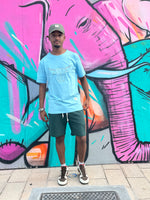 Load image into Gallery viewer, Light blue short sleeve embroidered T-shirt
