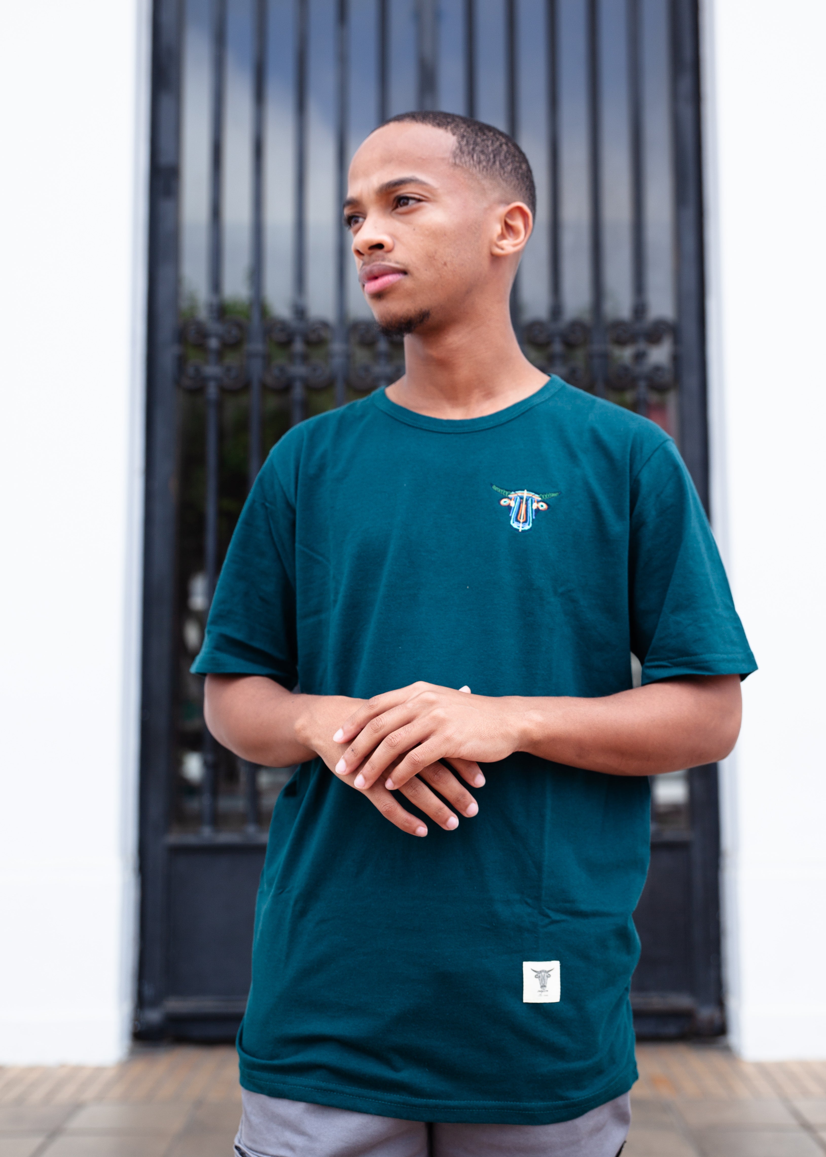 Green short sleeve embroidered T-shirt