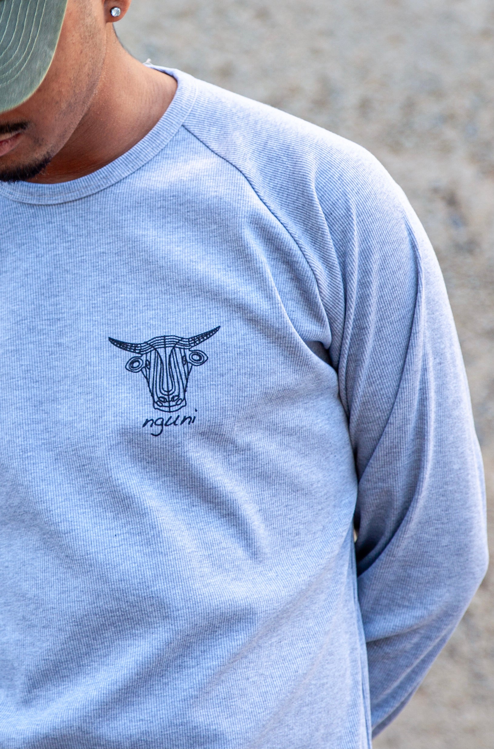Grey melange long sleeve rib top